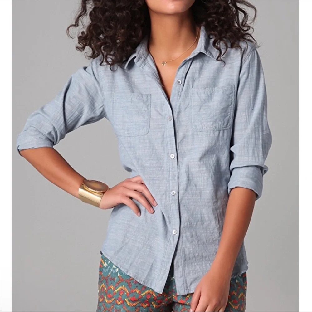 Free People Chambray & Lace Slubby Road Trip Button Down - Picture 3 of 3